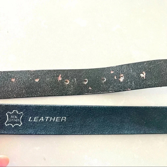 DG BROWN LEATHER Y2K BUCKLE  BELT 39” LONG - Picture 2 of 9